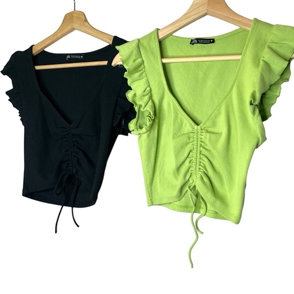 2 Bundle Crop Zara Tops Front Rouching - Picture 2 of 9